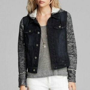 Free People Denim Knit Distressed Jacket w/ hood